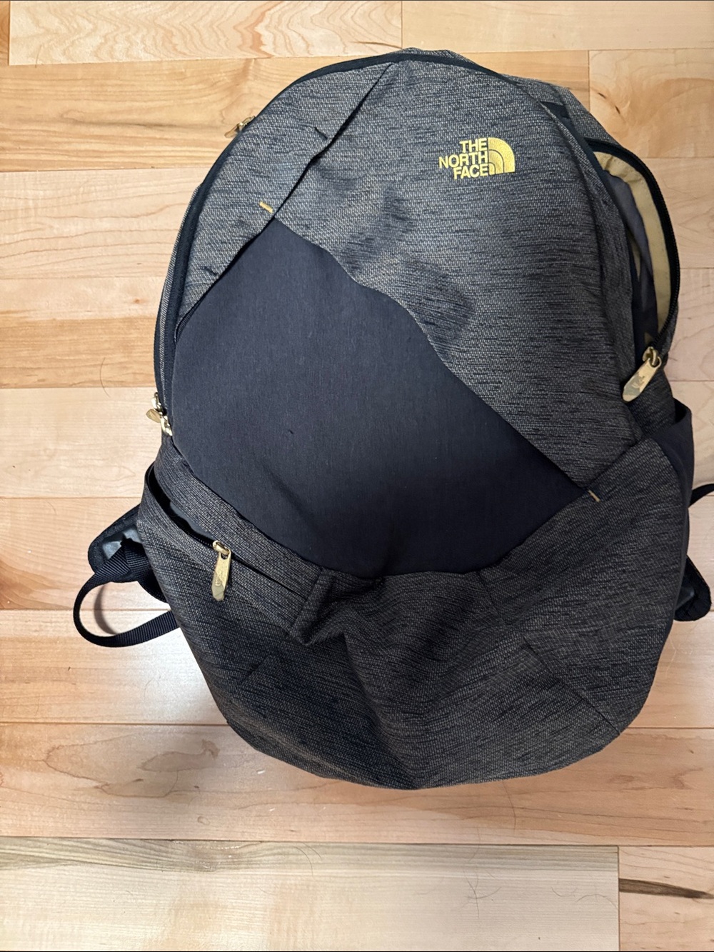 The North Face Black & Heather Gray Backpack with Yellow Logo